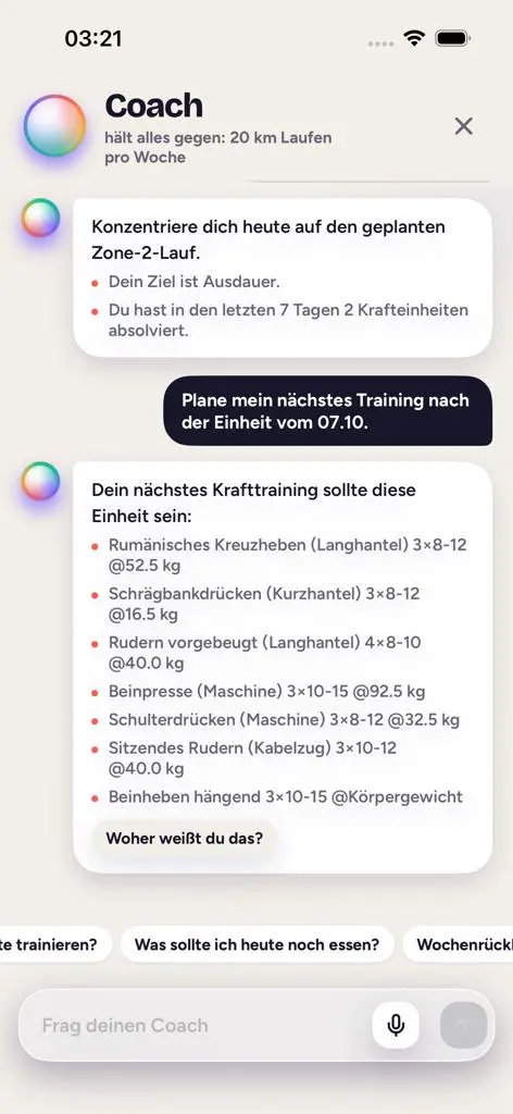FitCoach coach screen (German interface)
